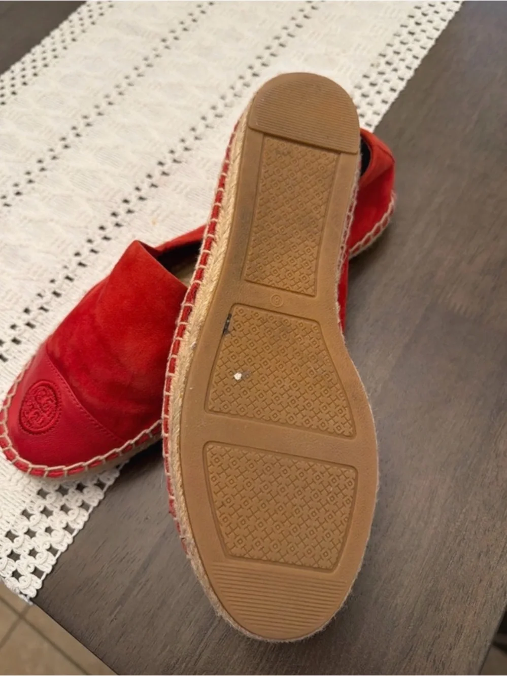 Tory Burch Red Suede Espadrille Slip-Ons with Logo Cap Size 8